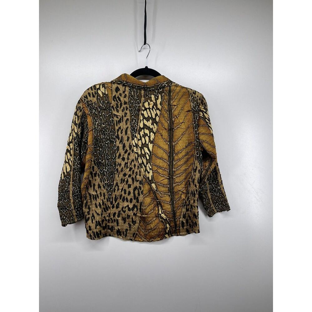 Alberto Makali Blouse Top Womens Gold Leopard Animal Print M‎ Stretch 3/4 Sleeve - Picture 7 of 10